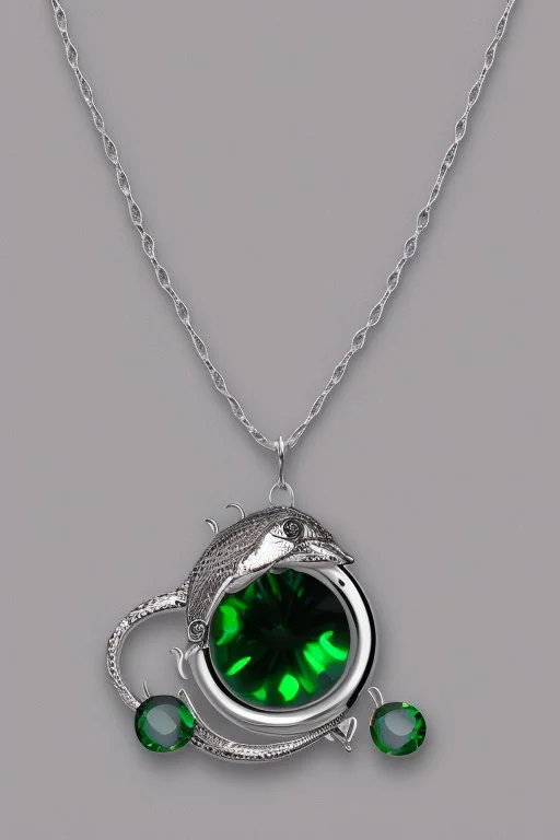 White gold eel necklace with Dark green gems