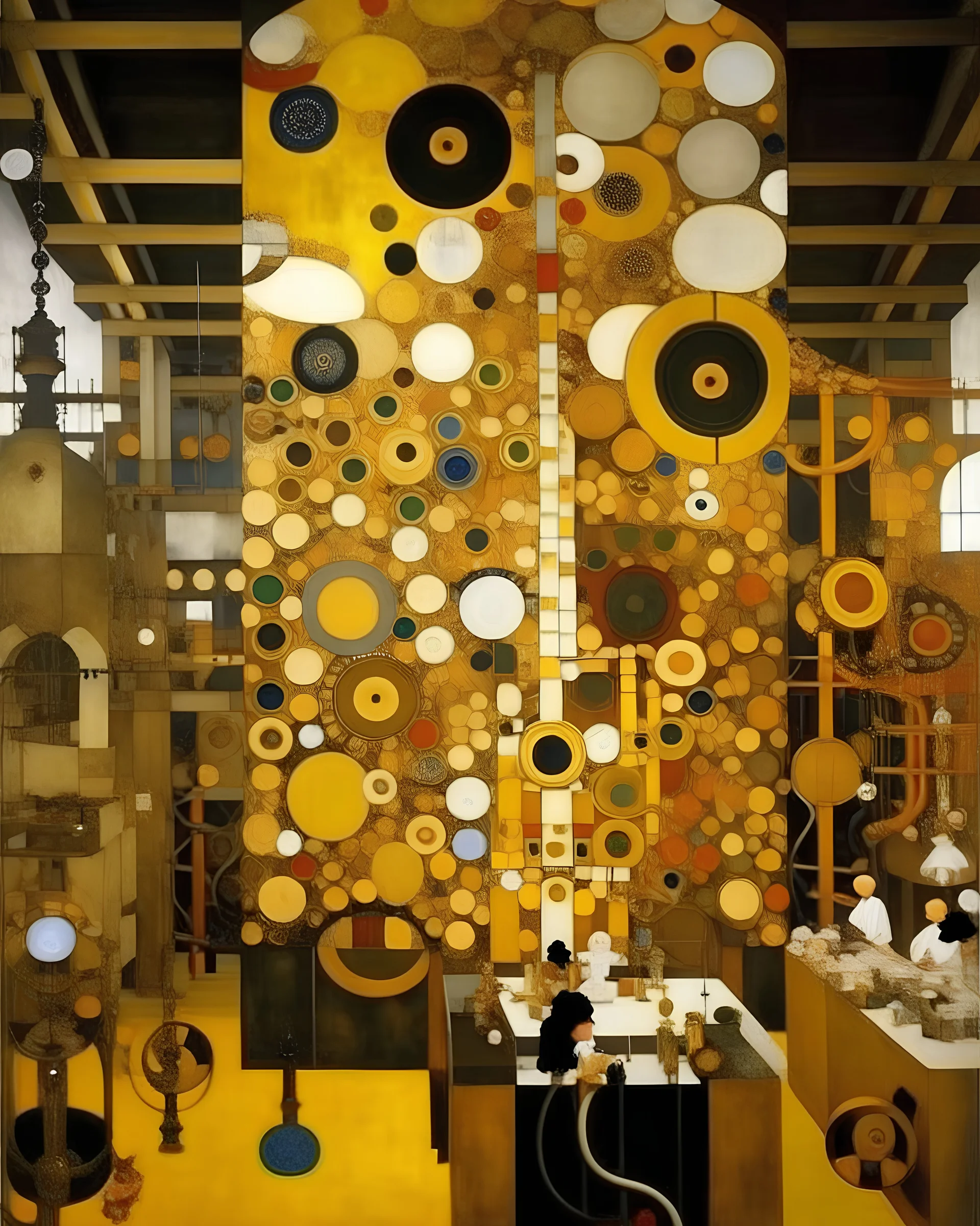 A clockwork factory painted by Gustav Klimt