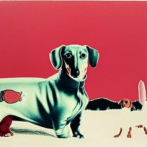 dachshund in a landscape Christmas day andy warhol