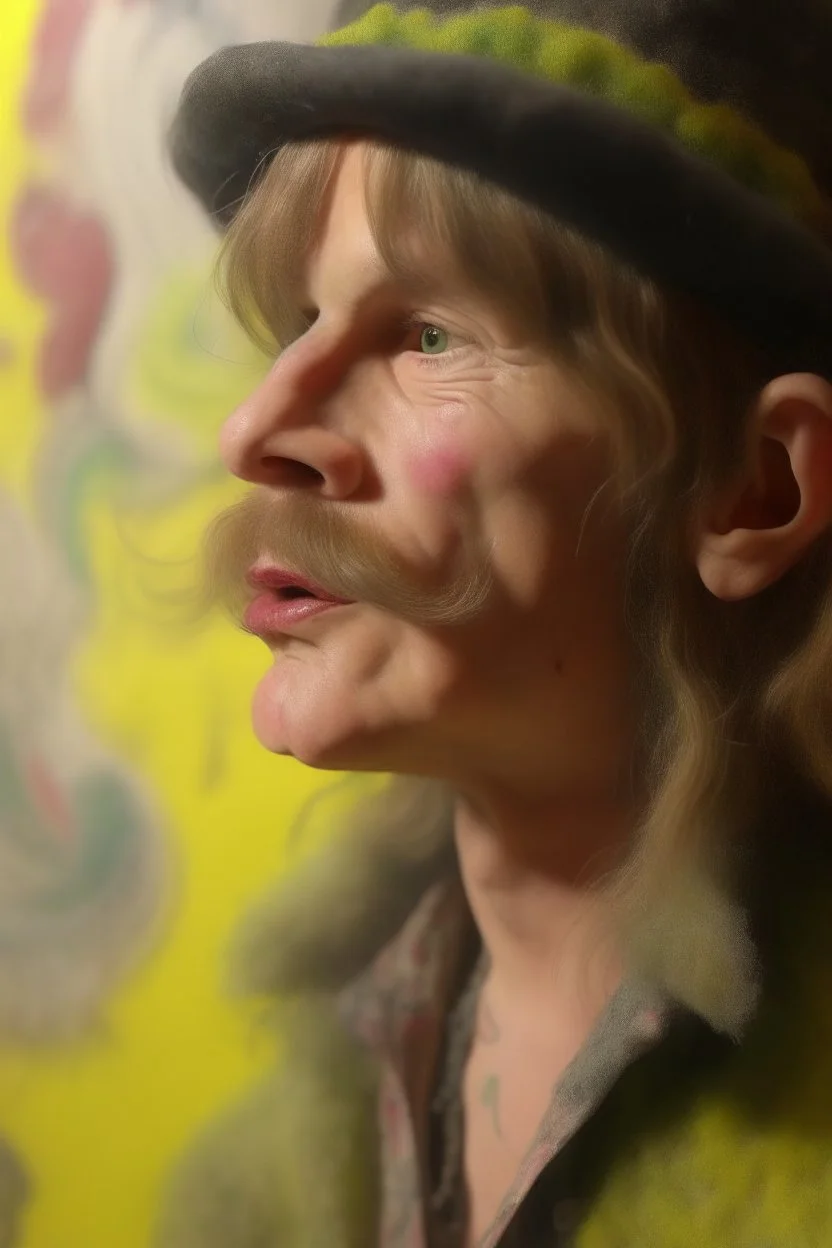 hyper real oil painting portrait of psychedelic kid rock showering himself inside a smoke cloud in slimy bubbles and gelatinous background, zeiss prime lens, bokeh like f/0.8, tilt-shift lens 8k, high detail, smooth render, down-light, unreal engine, prize winning