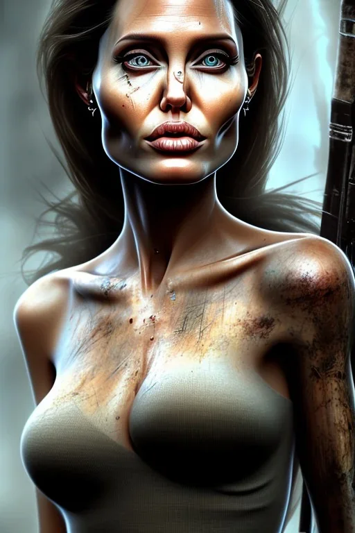 portrait head Angelina Jolie long hairs big bobs Tomb Raider