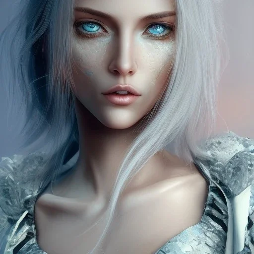 jolie visage de fée peau bleue ,longs cheveux blonds , 8k, fond bleu,Character Design, magician