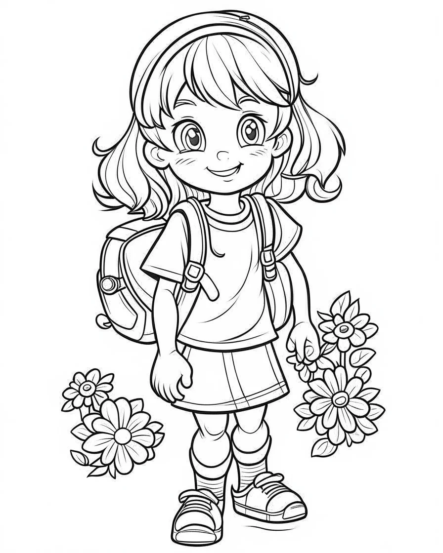 school cartoons coloring pages , no black color, no no flower, b/w outline art for kids coloring book page, Kids coloring pages, full white, kids style, white background, whole body, Sketch style, full body (((((white background))))), only use the outline., cartoon style, line art, coloring book, clean line art, white background, Sketch style