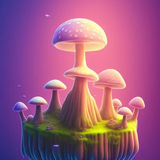 100mm photo of isometric floating island in the sky, surreal mushroom with jewels, intricate, high detail, behance, microworlds smooth, macro sharp focus, centered