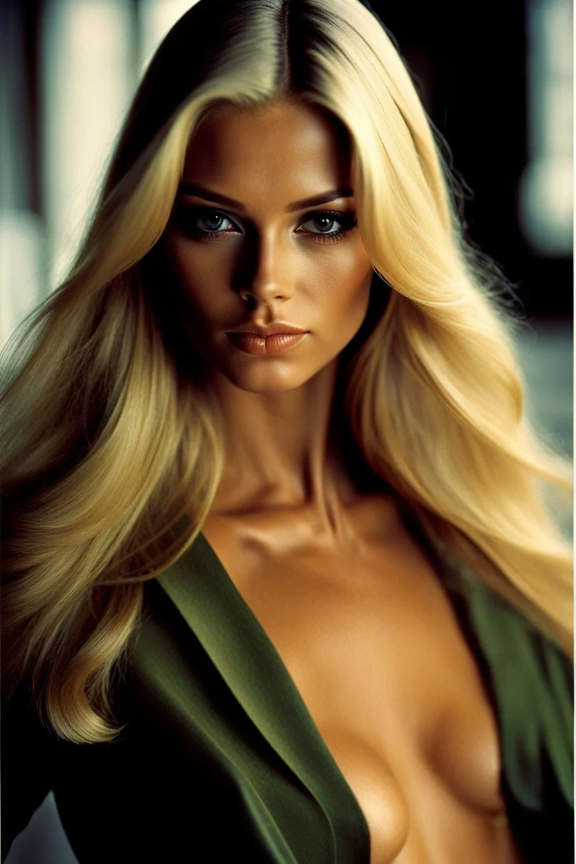 1972: beauty nude female supermodel, longer blonde hair, beautiful face, beautiful skin, realistic analog photography, middle parting, beautiful like a supermodel from the sixties, beautiful rounder face