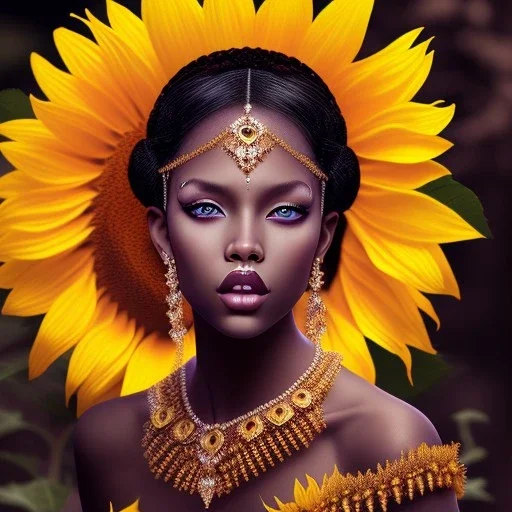 Black skin, pixie, moonlight, sunflower, model, natural