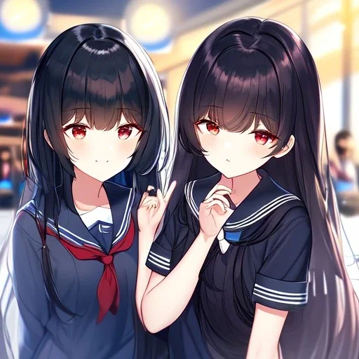 Clear focus, high resolution, black long fluffy hair, red eyes, wearing a sailor uniform, Style Video Game