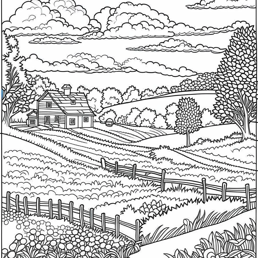 countryside scene coloring page