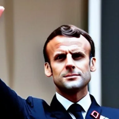 Emmanuel Macron in a Nazi army Uniform doing a Nazi salute