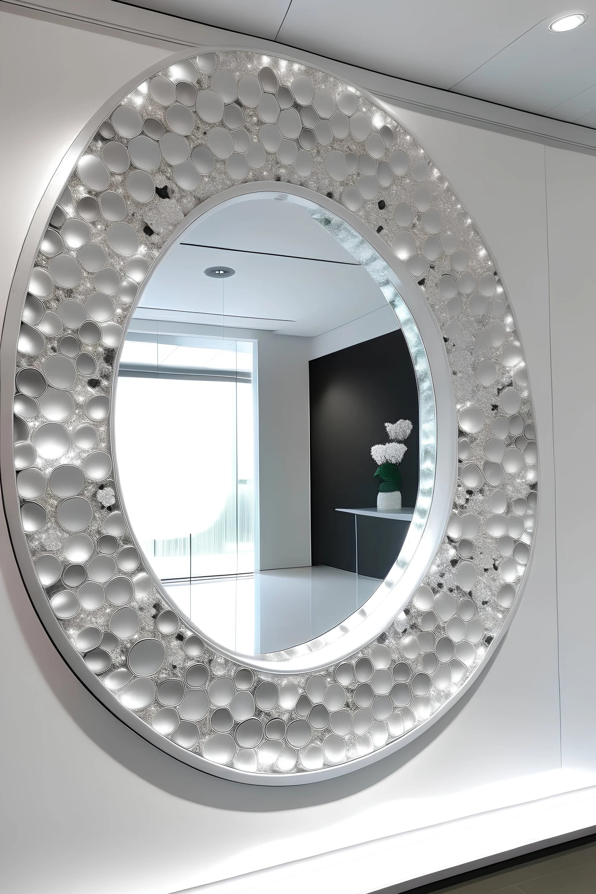 Large neural white big oversized mirror with white big brilliants