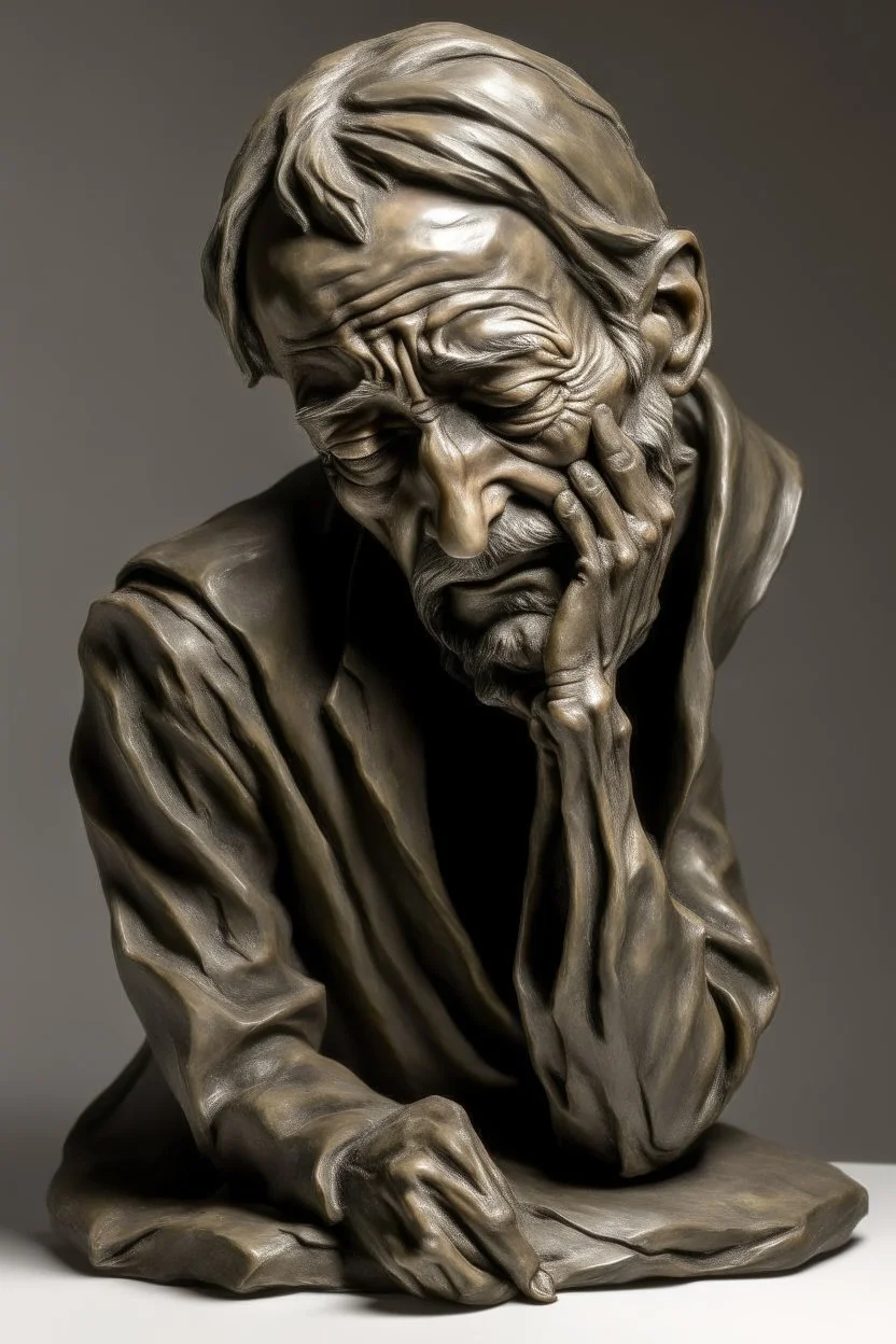 deformed sculpture of a man crying