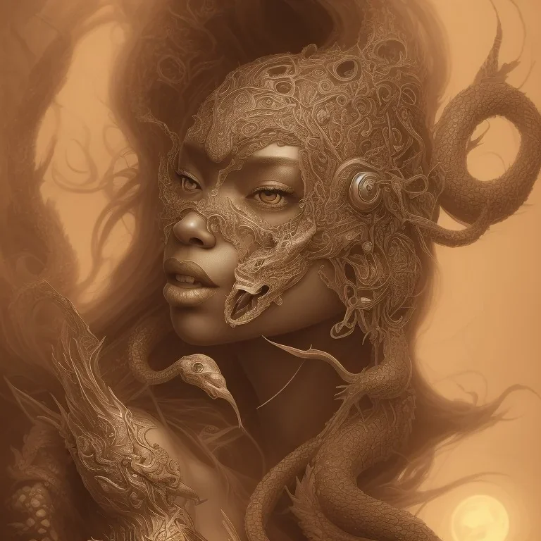 sango fantasy, fantasy magic, intricate, sharp focus, illustration, highly detailed, digital painting, concept art, matte, artgerm and paul lewin and kehinde wiley, masterpiece sexy lips Asian afro lips black African lady body mermaid silver Dragon head golden space lady sea under water mermaid pretty skull