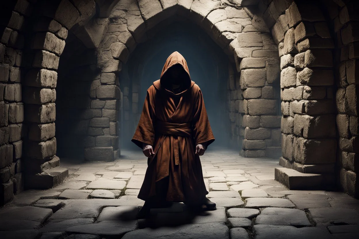 hooded monk in the castle dungeon