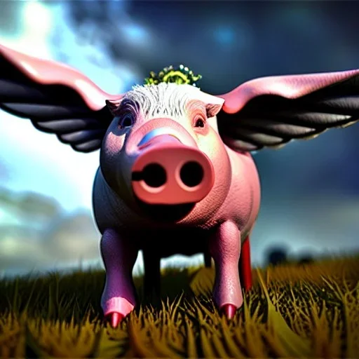 Pig with wings, ultra graphics,RTX, TXXA, SSAO, High quality,hyperrealistic, HDR,4k