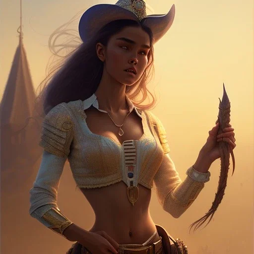 weta disney pixar movie still portrait photo of madison beer as cowgirl woman, intricate, highly detailed, greg rutkowski, wlop, ilya kuvshinov, rossdraws, artgerm, marvel, maxim magazine cover, unreal engine, sweaty, iridescent, bright morning, anime, 8k