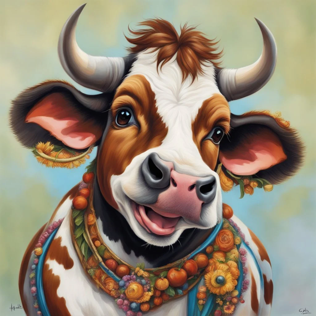 Cow with (rat ears and tail : 1.5) caricature art