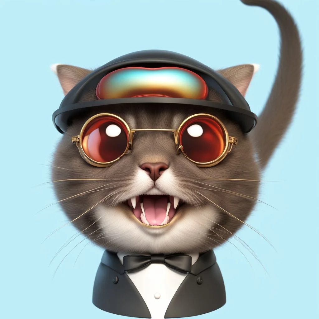 Gato feliz, extremadamente gordo, supergordo, cabeza muy pequeña, orejas pequeñas, bigotes largos, piel peluda, calidad ultra, hiperdetallado, hiperrealista, arte digital, cabeza muy pequeña, 8k 3D