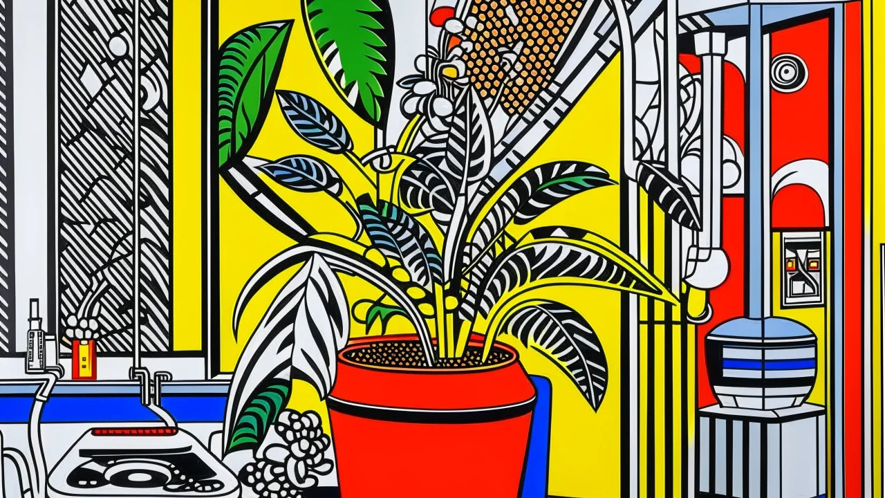 An orange electrical plant painted by Roy Lichtenstein