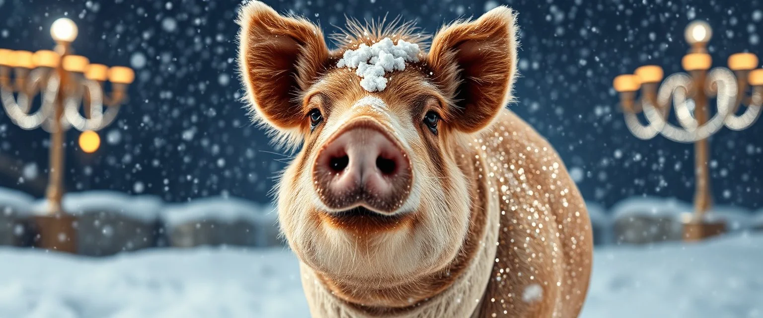 glitter disco glam luxury camel pig in snow storm