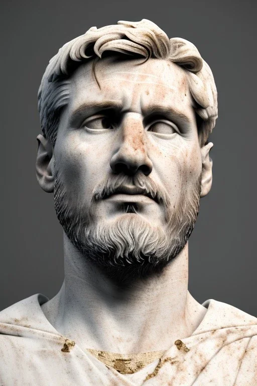 Ultra Realistic image, Roman sculpture, white marble material, Lionel Messi, gold sun radial crown, chisel style, waist up portrait, epic, celestial, cinematic lighting, God light, god rays, 4k resolution, smooth details, ornate details, soft lighting, unreal engine 5, marble background.