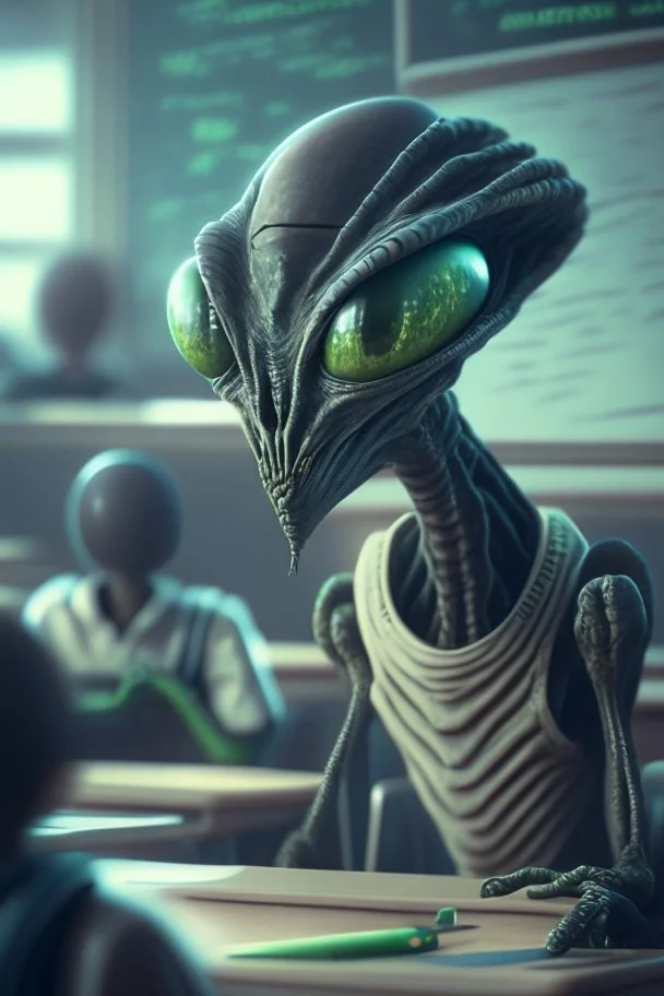 Alien in a classroom ,highly detailed, artstation, sharp focus,4k