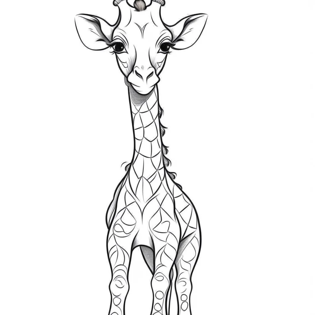 outline art for cute giraffe coloring pages, white background, sketch style, full body, only use outline, clean line art, white background, no shadows and clear and well