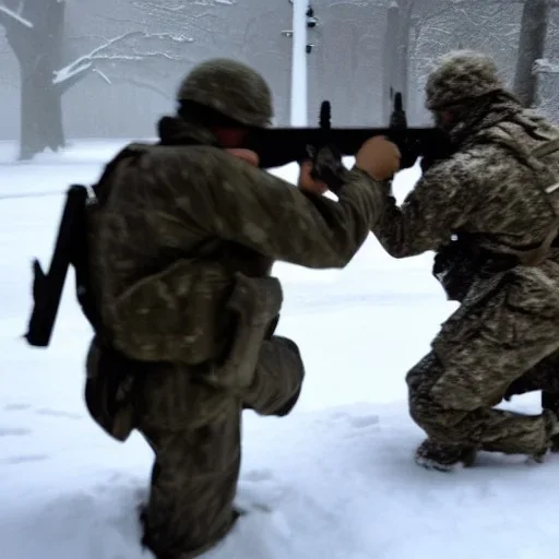 Soldier ambushing enemy in the snow