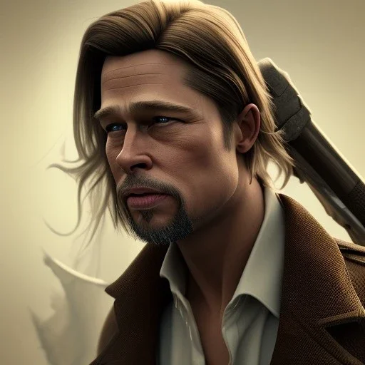 Full body, 3d render, Brad pitt 1800's men style, 1800's hair style, 1800's men clothes style,cleaning house, hyper realistic, octane render, unreal engine 5, 8k, palace background, uhd