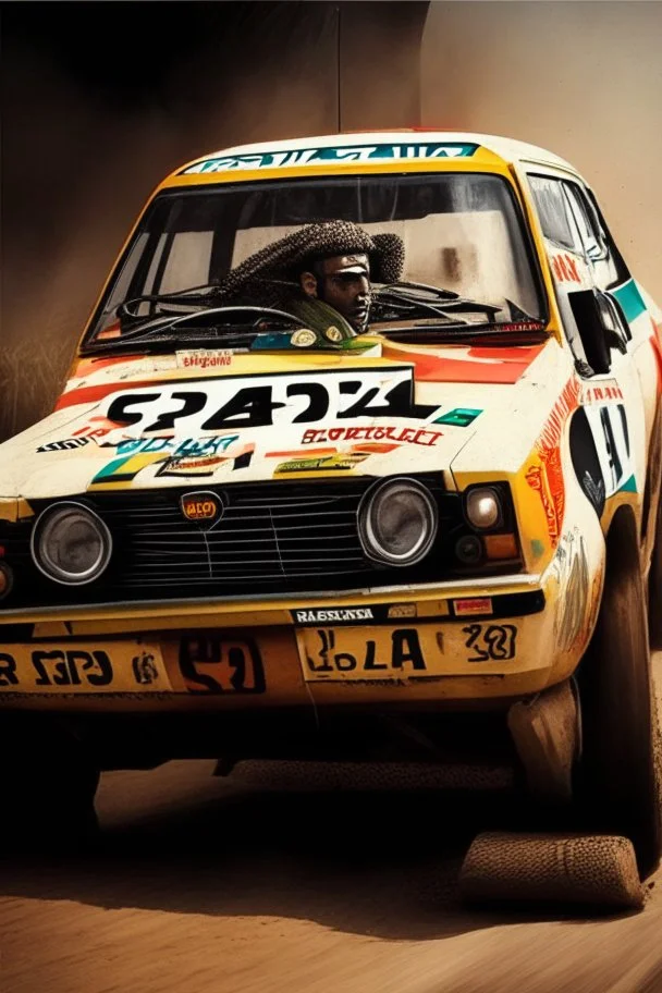 fiat 131 rally car Ethiopian with dreadlock man inside