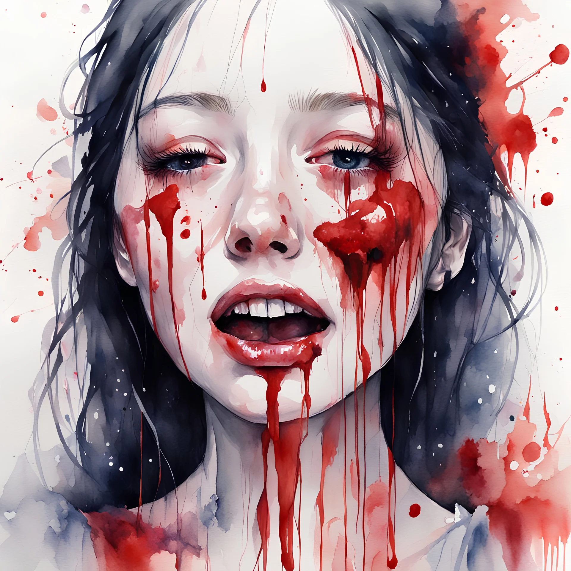 girl crying blood, watercolor illustration by <agnes cecile> ,