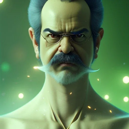 hyper realistic, realistic - anime, portrait, beautifully rendered, luis guzman as luigi wearing green, smirking deviously, luigi, luigi's nose, painted by jan van eyck, greg rutkowski, wlop, artgerm, dishonored 2,