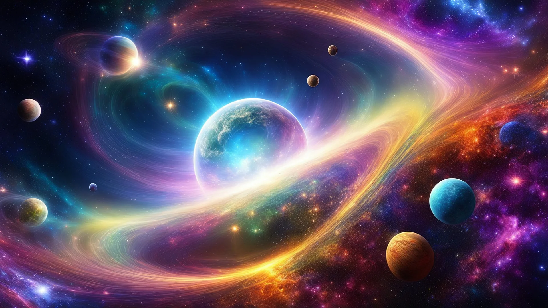 3027. Beautiful magic fantasy detailed outer space, the soul is in space, stars, galaxy, rainbow and floral planets, beautiful dreams, aesthetically pleasing, realistic, mystery, spiritual encounter, fractal, trigonometry, Chinese, clear focus, luminescent, internal glow, professional photo, high resolution, high detail, 16k, 1/250s, f/2.8, 30mm lens, ISO 100, bright lighting