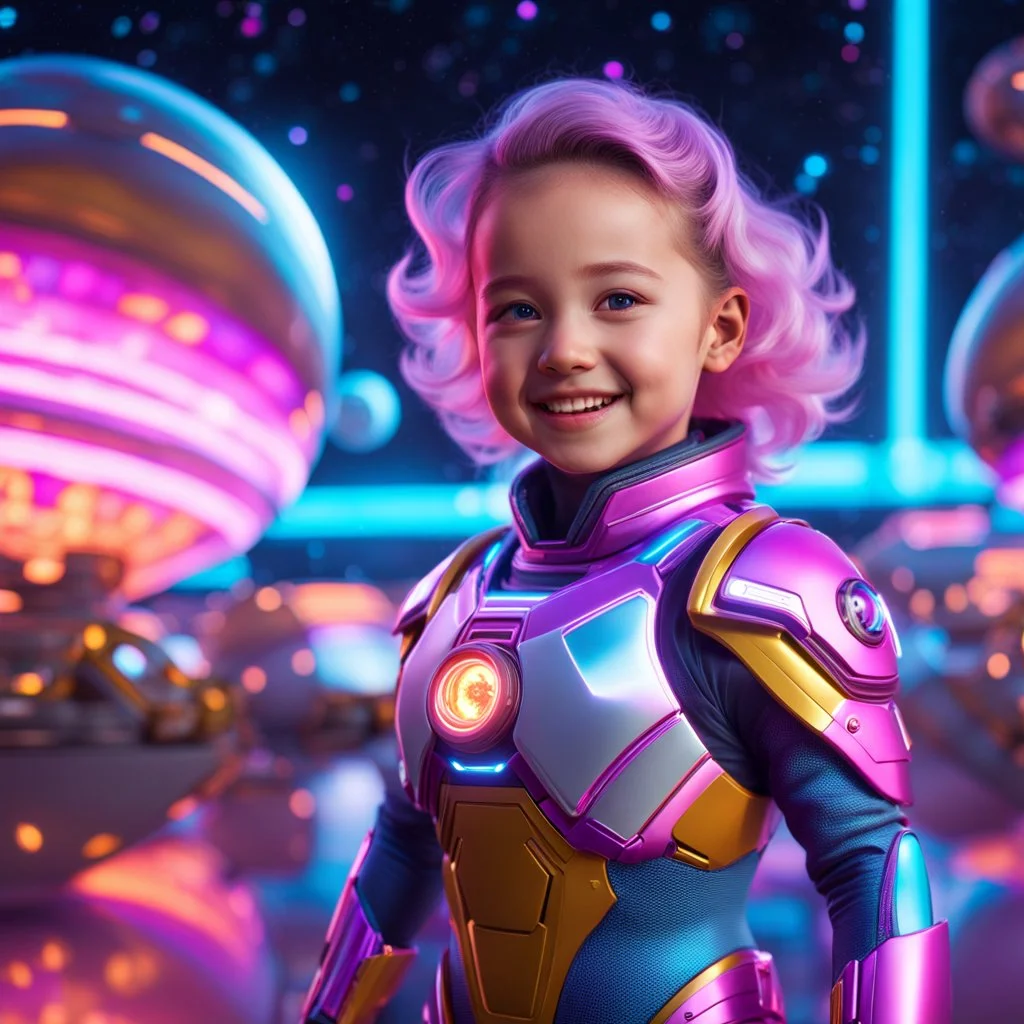 (masterpiece, best quality, 8k, RAW photo, beautiful and aesthetic:1.2), complex detail, Indirect light, photorealistic, (((full body))), Cosmic Baby corp style smiling, colorfull Sci-Fi environment