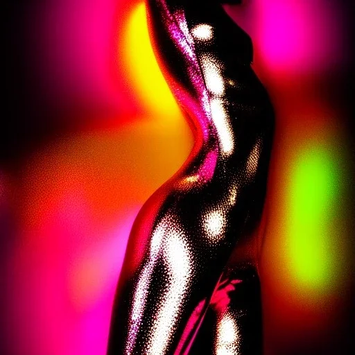 A 1990s or early 2000s magazine photoshoot. Neon blob, metallic spikes, ethereal. Extremely detailed, HD photography, high quality, stylized, dramatic, high contrast, high exposure.