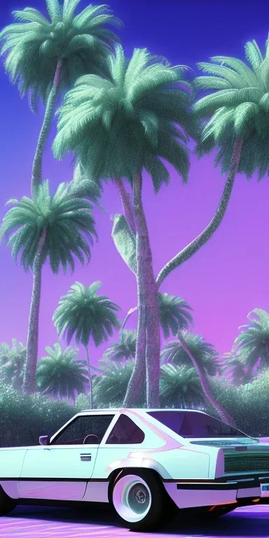 1980's aesthetic vaporwave palm trees with spheres and car