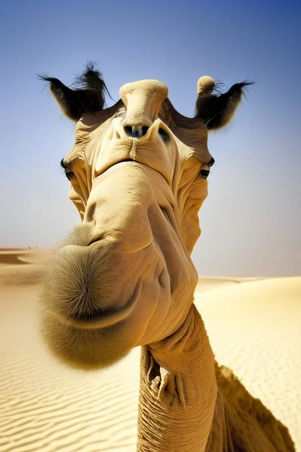 camel with deformed face of a man