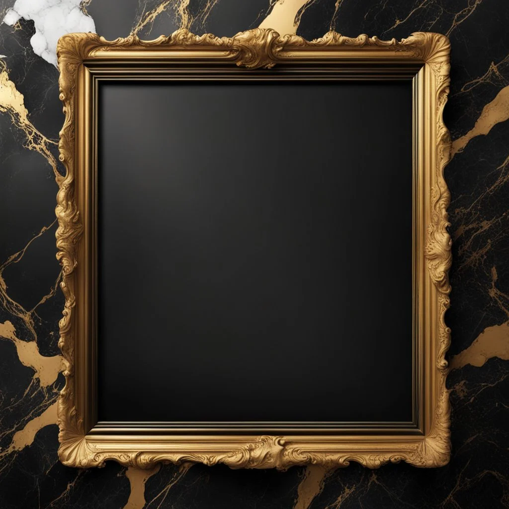 Hyper Realistic Black, & Golden Grungy--&-Marble-Thick-Frame-Background