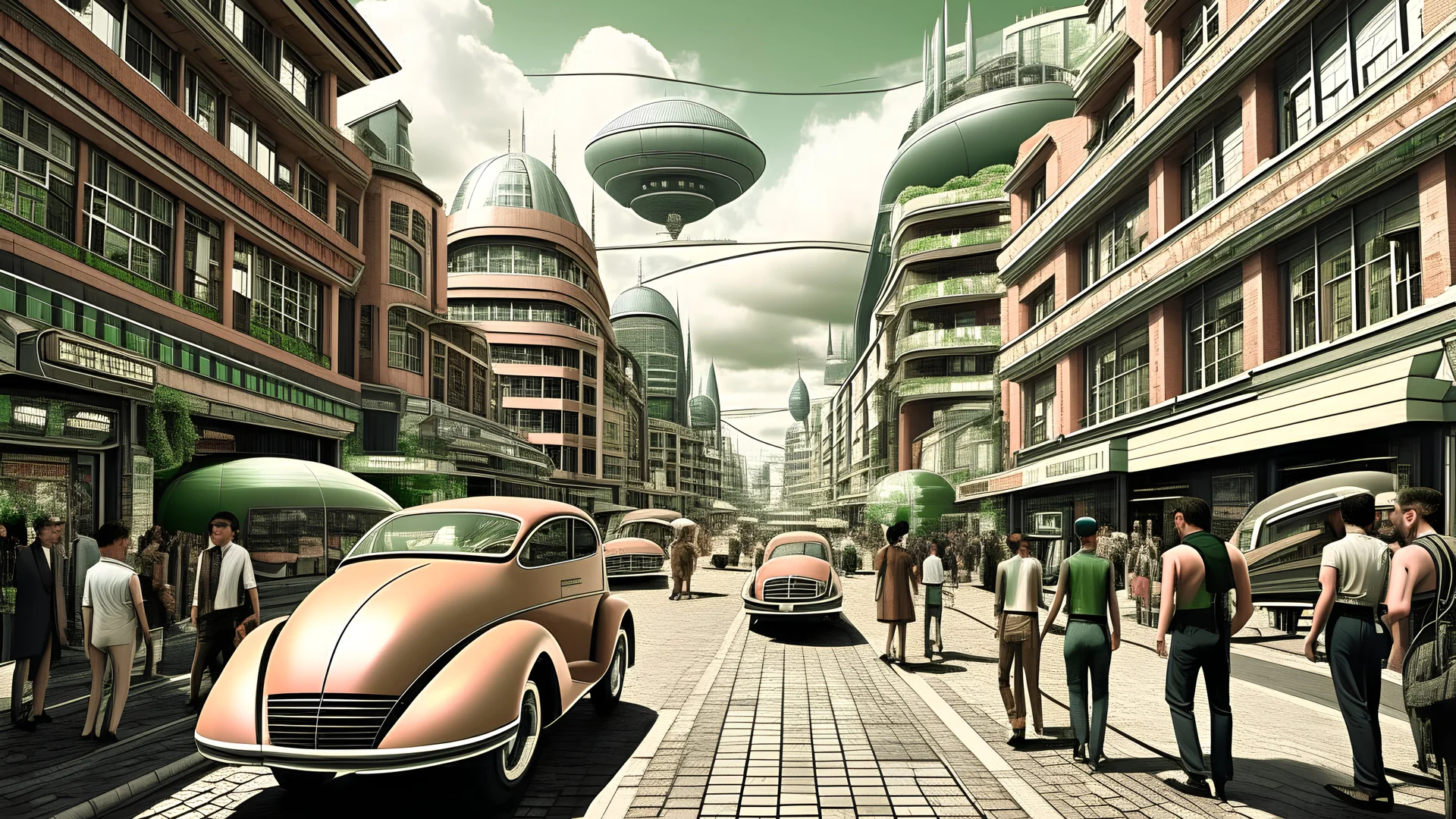 weird retrofuture the cities and people of an alternat, streetview, photorealistic