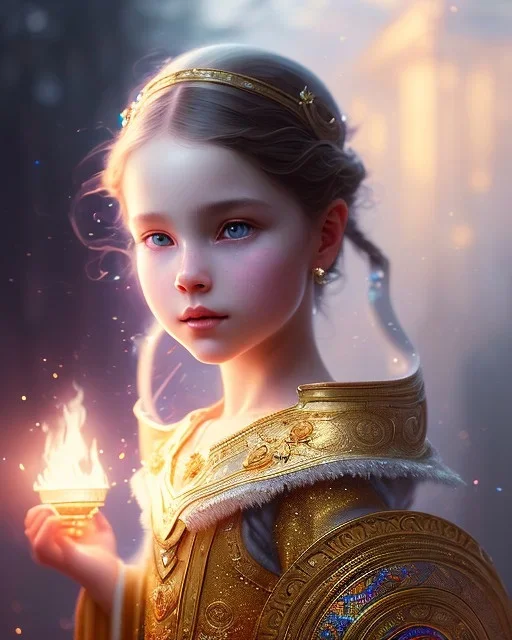 A small magic child, head and shoulders, 8k resolution concept art portrait by Greg Rutkowski, Artgerm, WLOP, Alphonse Mucha dynamic lighting hyperdetailed intricately detailed Splash art trending on Artstation triadic colors Unreal Engine 5 volumetric lighting Splash art fantasy"