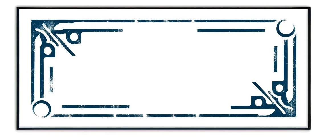 decorative corner elements(top left and bottom right) inspired by steam locomotive railroad and engraved stamps. antique printing
