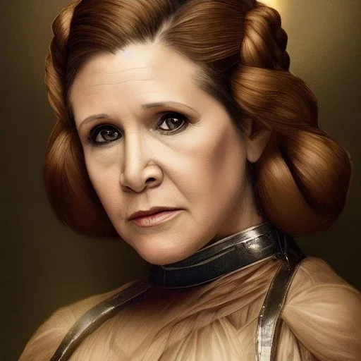 [[extrem stunning photorealistic Carrie Fisher as Princess Leia]] :: [[photorealistic brown eyes, short hair, head and shoulders portrait, 8k resolution photorealistic portrait by Greg Rutkowski, Artgerm, WLOP, Alphonse Mucha, dynamic lighting, hyperdetailed, intricately detailed, triadic colors]]