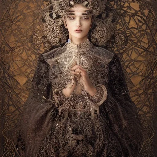 Insanely detailed photograph of an “portrait of gorgeous germanic priest” with intricate hair,symmetry,intricate embroidered dress, beautiful clear face and hyperdetailed painting by Ismail Inceoglu Huang Guangjian and Dan Witz CGSociety ZBrush Central fantasy art album cover art,8K, hdr, romantic, mysterious, ominous, flowers, jewelry, comfort, natural eyes, "arms open for embrace"