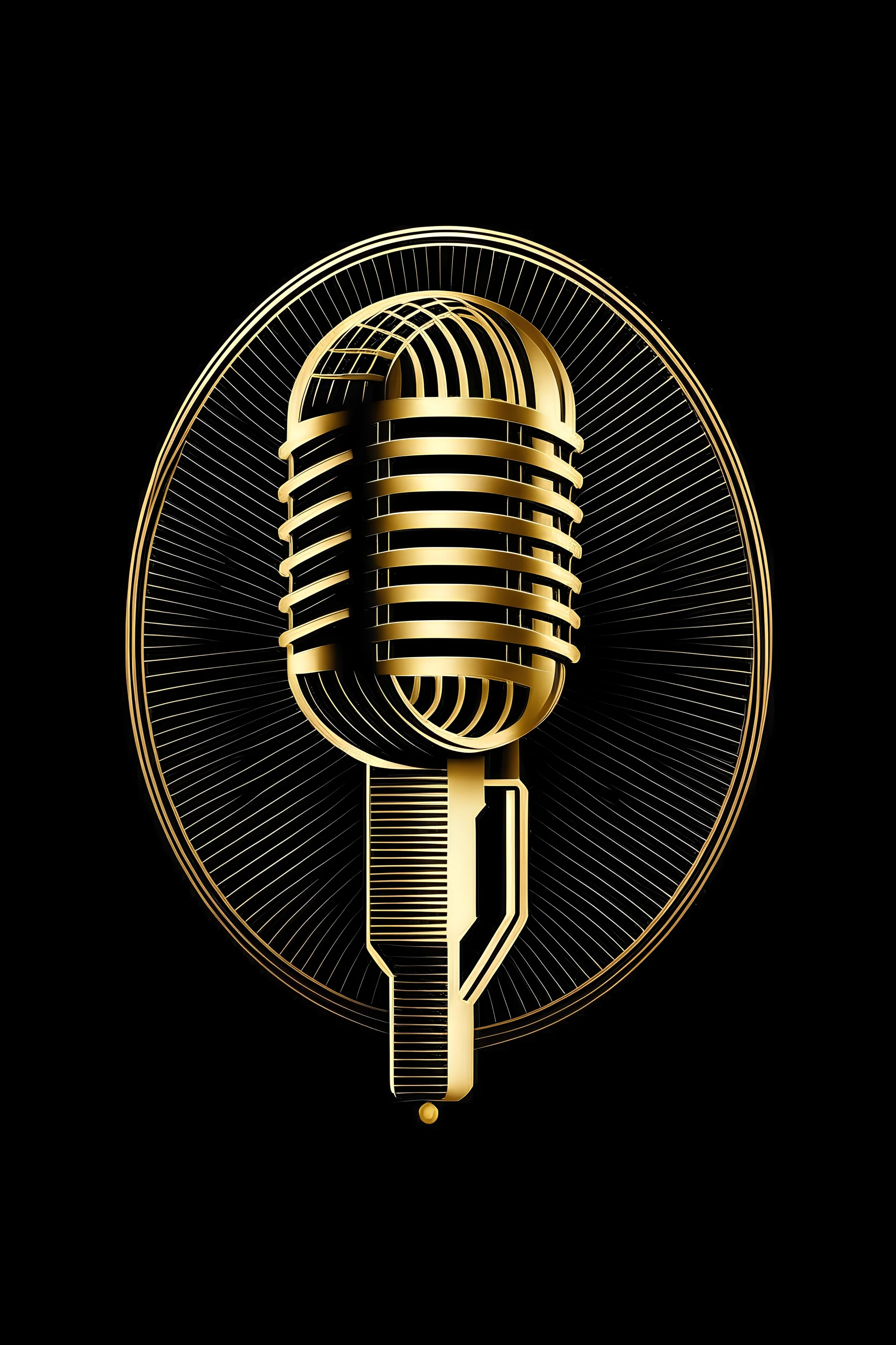 vintage microphone black & gold logo including the letter J