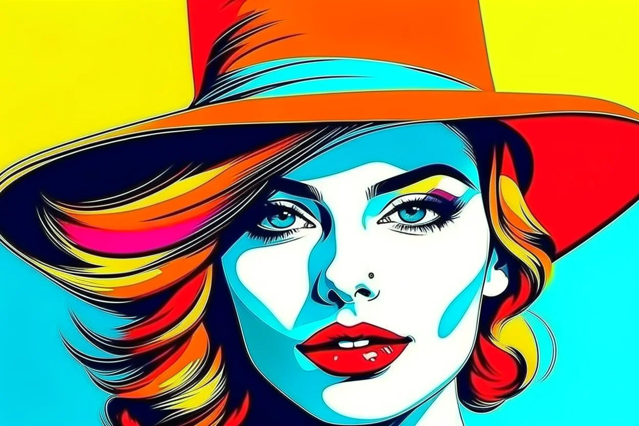 beautiful woman in hat in pop art style