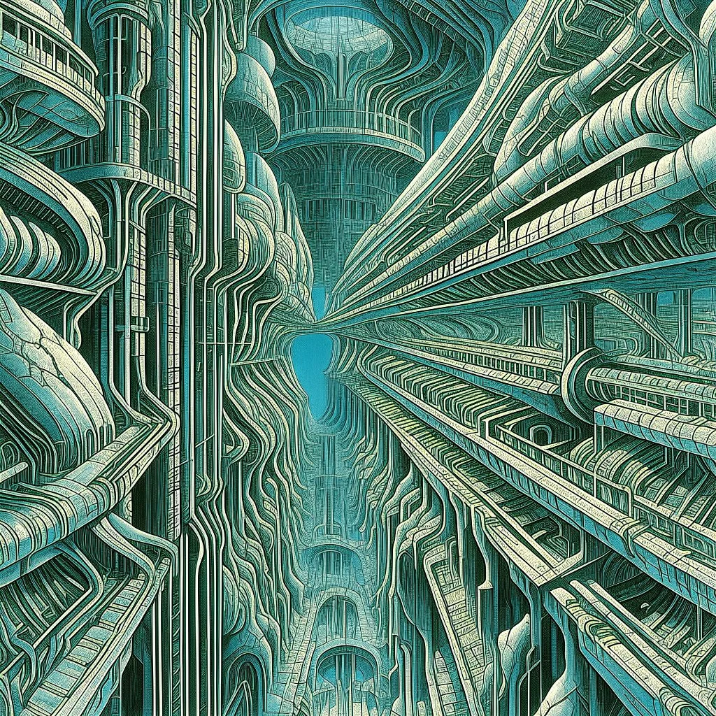 technical cutaway of underground cave system inhabited by salamander-like alien race, cross-section of hyperdetailed chthonic city inhabited by salamander-like alien race, by H.R. Giger, by John Stephens, hypersurreal fantastic underground architecture, detailed matte painting, deep color, fantastical, intricate detail, splash screen, complementary colors, fantasy concept art, 8k resolution trending on Artstation Unreal Engine 5