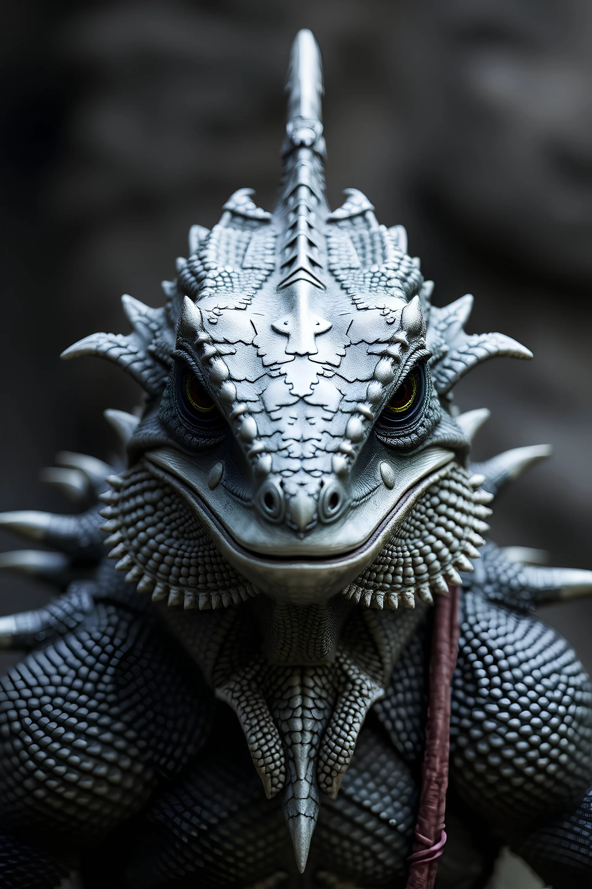 Steel grey lizardfolk portrait