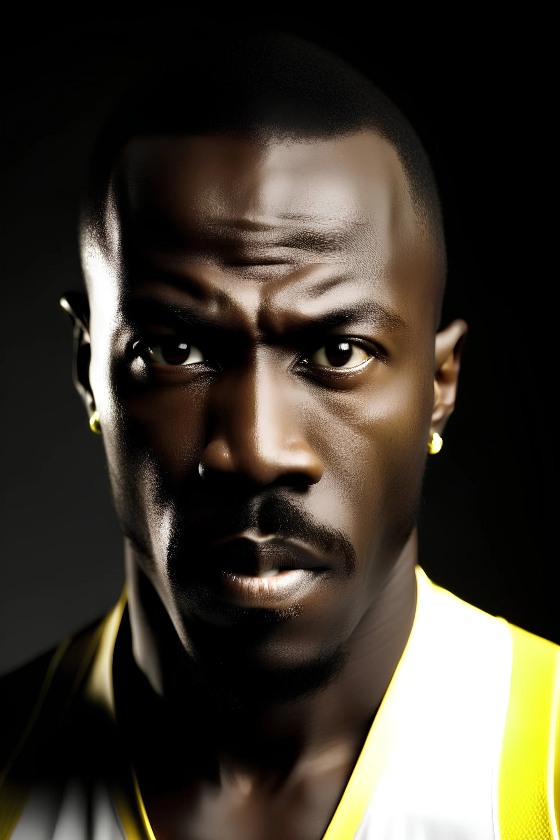 fait Usain Bolt avec une grose moustache morse