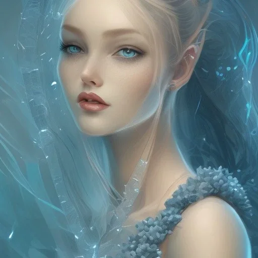  blue woman, majestic, ice fractal, Fantasy, Illustration,Character Design, magician