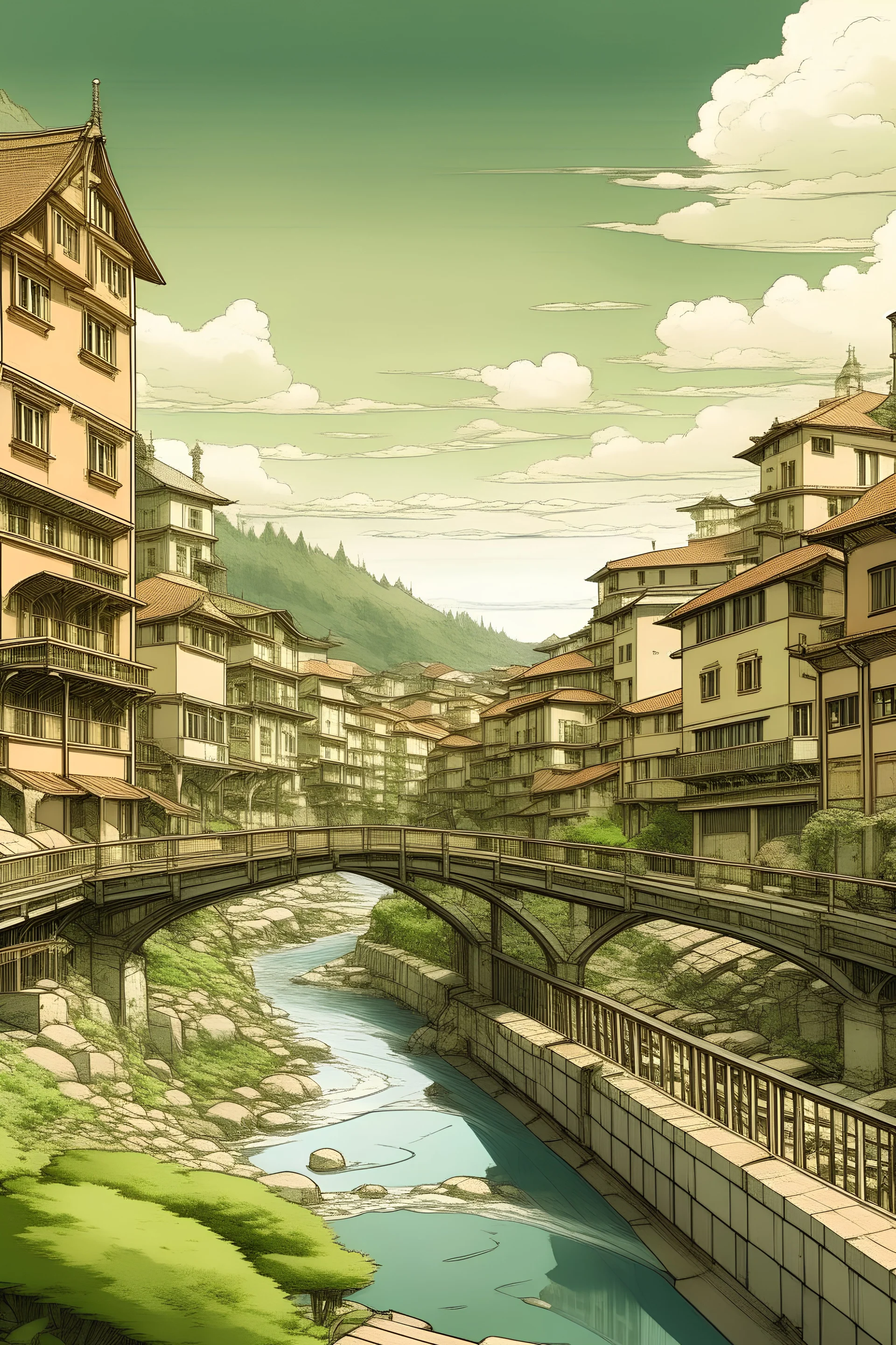 Create a landscape of the town of Genova in japanese Manga style