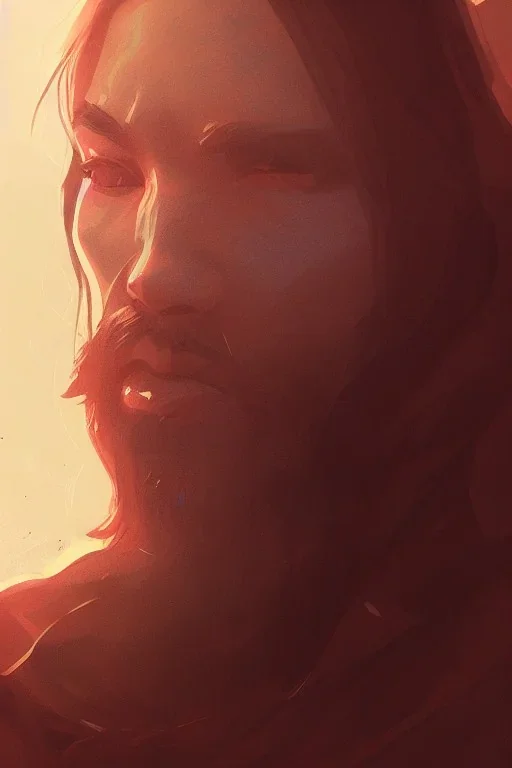 Jesus face portrait centred at dawn by atey ghailan, ismail inceoglu, michal lisowski, artstation, volumetric light, high detail, perfect